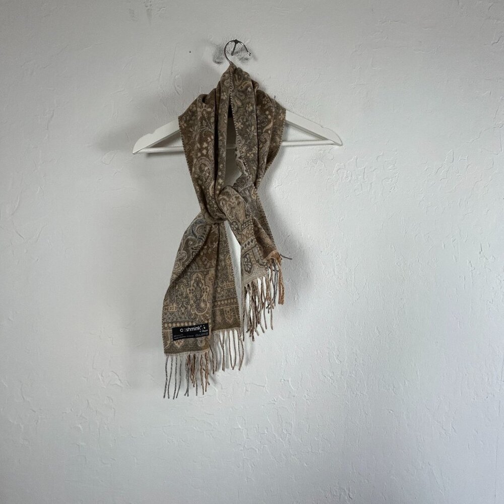 Vintage Coshmink V. Fraas Paisley Fringe Trim Scarf 60" X 11" Acrylic Brown